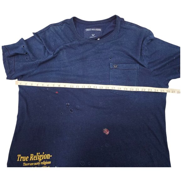 True Religion XXL Distressed Unisex Navy T-Shirt Skull Snake Roses Single Stitch - Picture 15 of 16